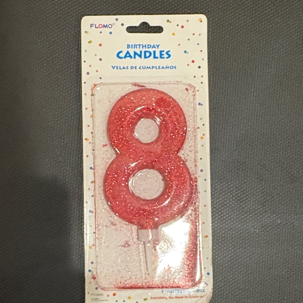 Red Glitter Number 8 Birthday Candle - Picture 1 of 1
